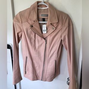 Danier leather blush pink moto jacket, new with tags, size xxxs fits like xs
